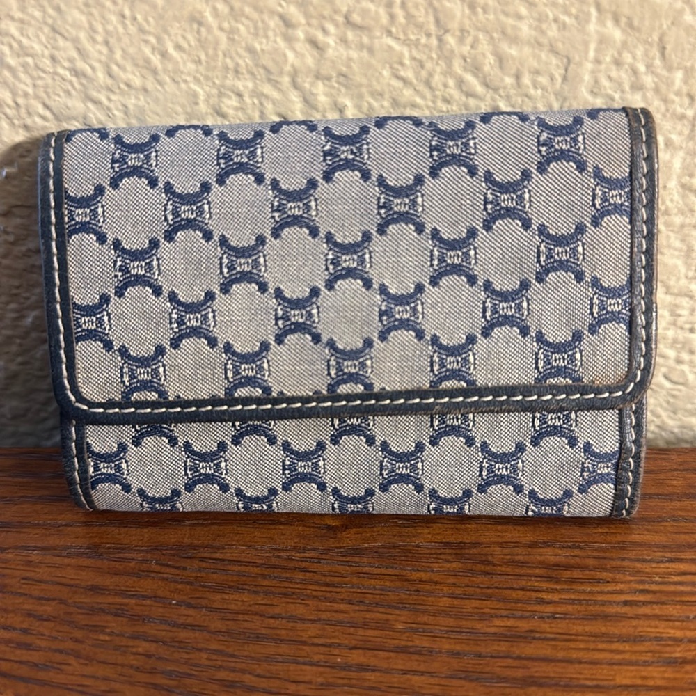 Celine Macadam Authentic Blue Canvas Keyholder Case missing key holders